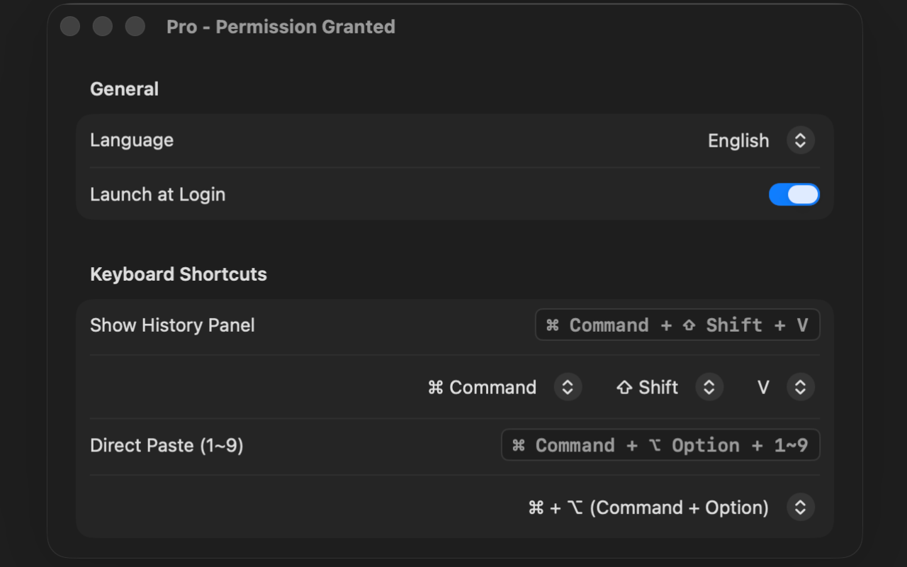 EasyPaste Settings View